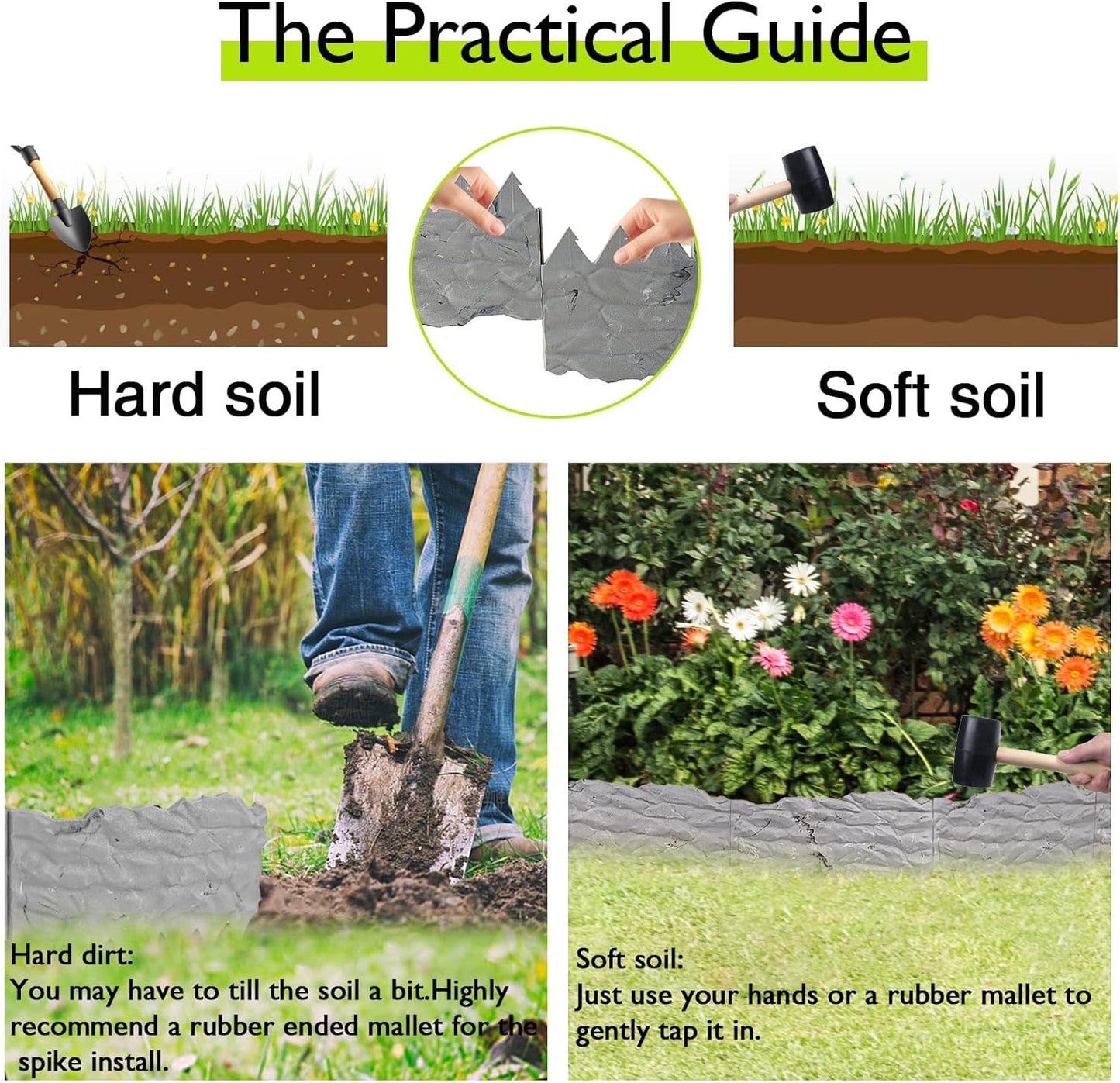 20Pcs Garden Edging Border, 21Ft Marbled Design Garden Landscape Edging Borders with 20 Pcs Stakes, Plastic Garden Fence Lawn Edging Border for Flower Bed, Yard, Patio, and Pathway Landscaping