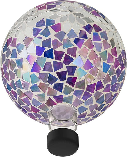 Alpine Corporation 10" Diameter Indoor/Outdoor Glass Mosaic Gazing Globe Yard Decoration, Purple Mosaic Flower Design