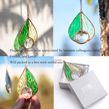 H&D HYALINE & DORA Art Stained Glass Window Hangings Ornament,Suncatchers Teardrop Pendant,Gift Boxed