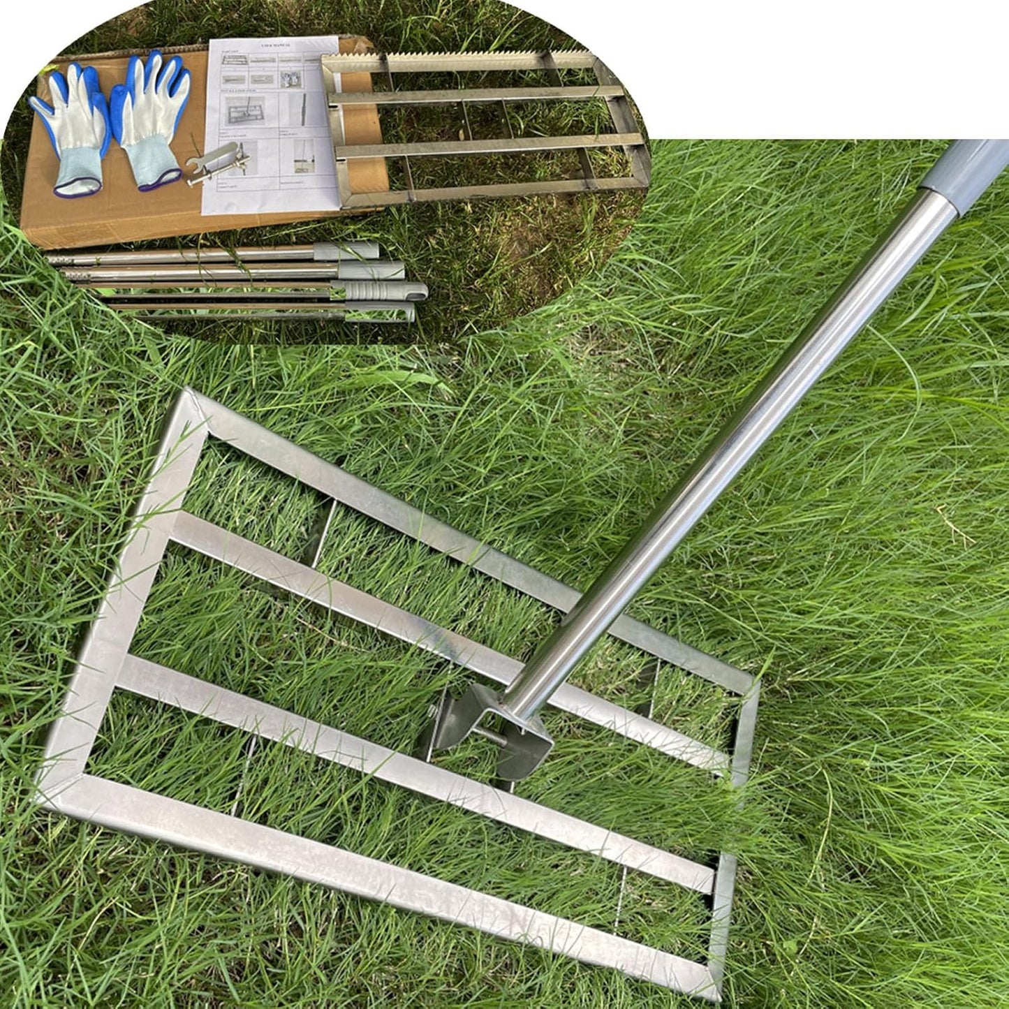 2025 Updated Lawn Leveling Rake, Lawn Leveler Tool with Double-Sided Design,70'' Adjuatble Stainless Steel Garden Rake, Rustproof Rakes Suitable for Landscaping Golf Course, Sand, Gardens, and Ranch