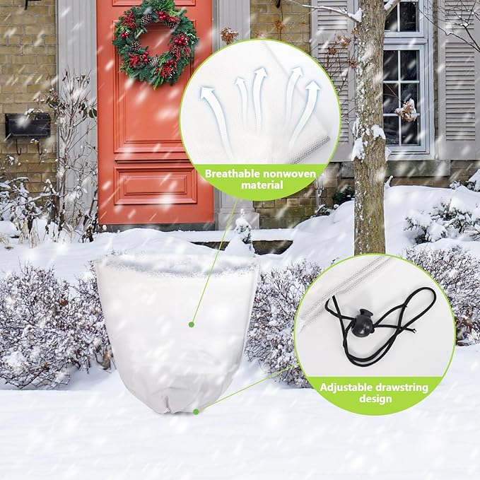 Svepndic 6 PCS Winter Plant Covers Freeze Protection,39X39 Reusable Plant Protector Bag with Drawstring,Winter Plants Jacket Warm Shrubs Cover Blanket Frost Protection for Outdoor Garden Plants