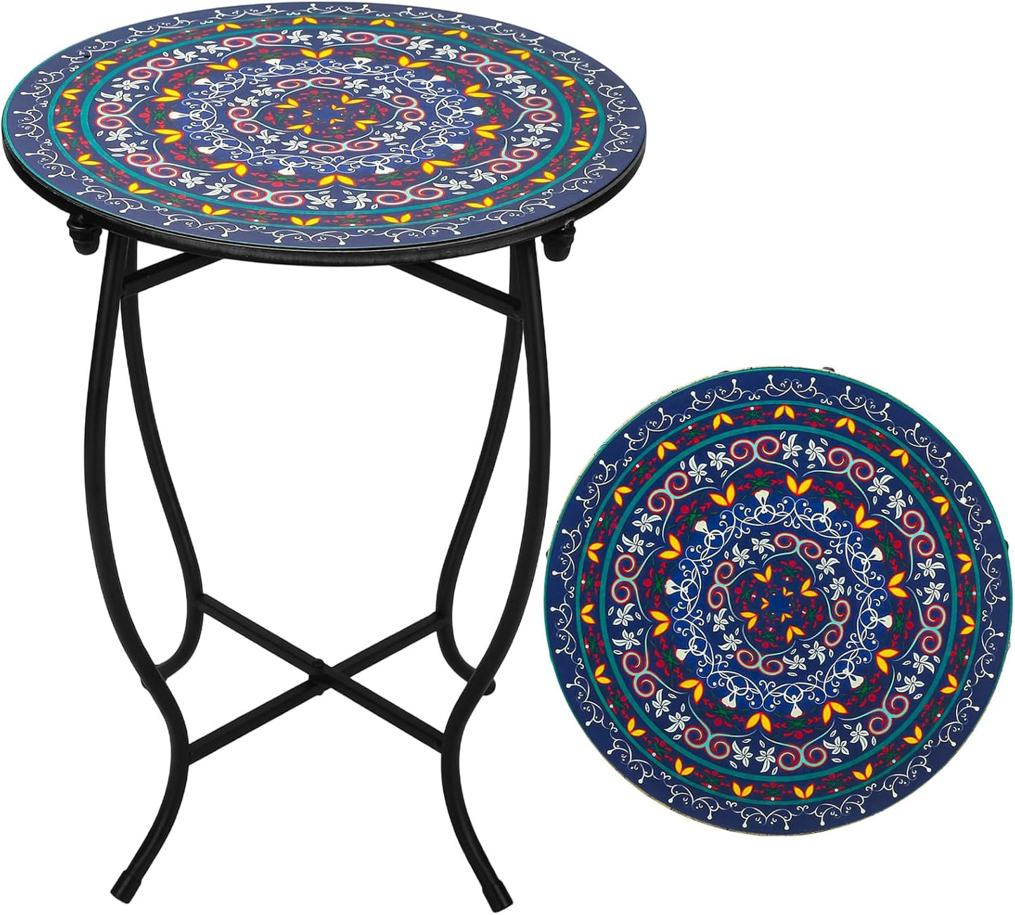 Outdoor Metal Side Tables, 14" Round Patio Side Table, Weather Resistant Metal End Table Side Table for Patio Yard Porch Balcony Garden Bedside, Plant Stand for Indoor, Easy Assemble