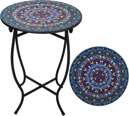 Outdoor Metal Side Tables, 14" Round Patio Side Table, Weather Resistant Metal End Table Side Table for Patio Yard Porch Balcony Garden Bedside, Plant Stand for Indoor, Easy Assemble