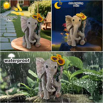 Solar Outdoor Garden Elephant Statues Lights, Good Luck Sunflower Elephant Statues for Women Outdoor Garden Decor for Outside Yard Front Porch Balcony Home, Birthday Easter Gifts for Adults Women