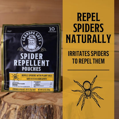 Grandpa Gus's Natural Spider Repellent Pouches, Peppermint and Lemongrass Oil Blend for Indoor Pest Control, Safe for Home, RV, Garage, Basement (10 Pouches)