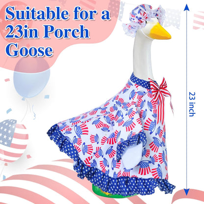 4th of July Goose Outfit Independence Day Clothes for Porch Goose 23" Cement Statue - Outdoor Patio Yard Lawn Decoration