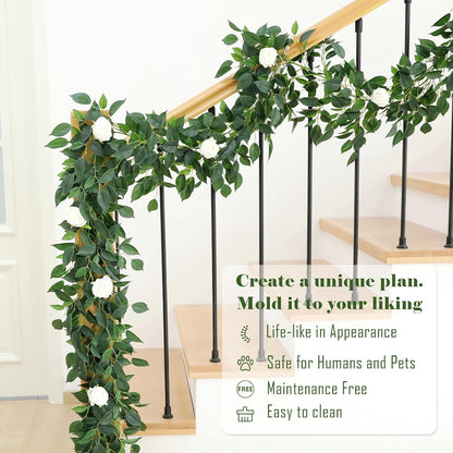 2 Strands Artificial Ficus Vines 79'' Fake Ivy Garland Greenery with Silk Green Leaves Faux Hanging Plants for Bedroom Home Wall Wedding Arch Party Room Decor