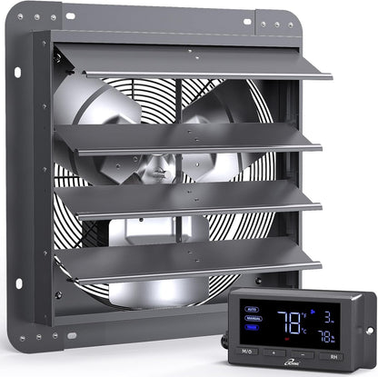 iLiving 16" Wall Mounted Shutter Exhaust Fan, Automatic Shutter, Temperature and Humidity Controls with Variable Speed, 1736 CFM at 1600 RPM DC Motor