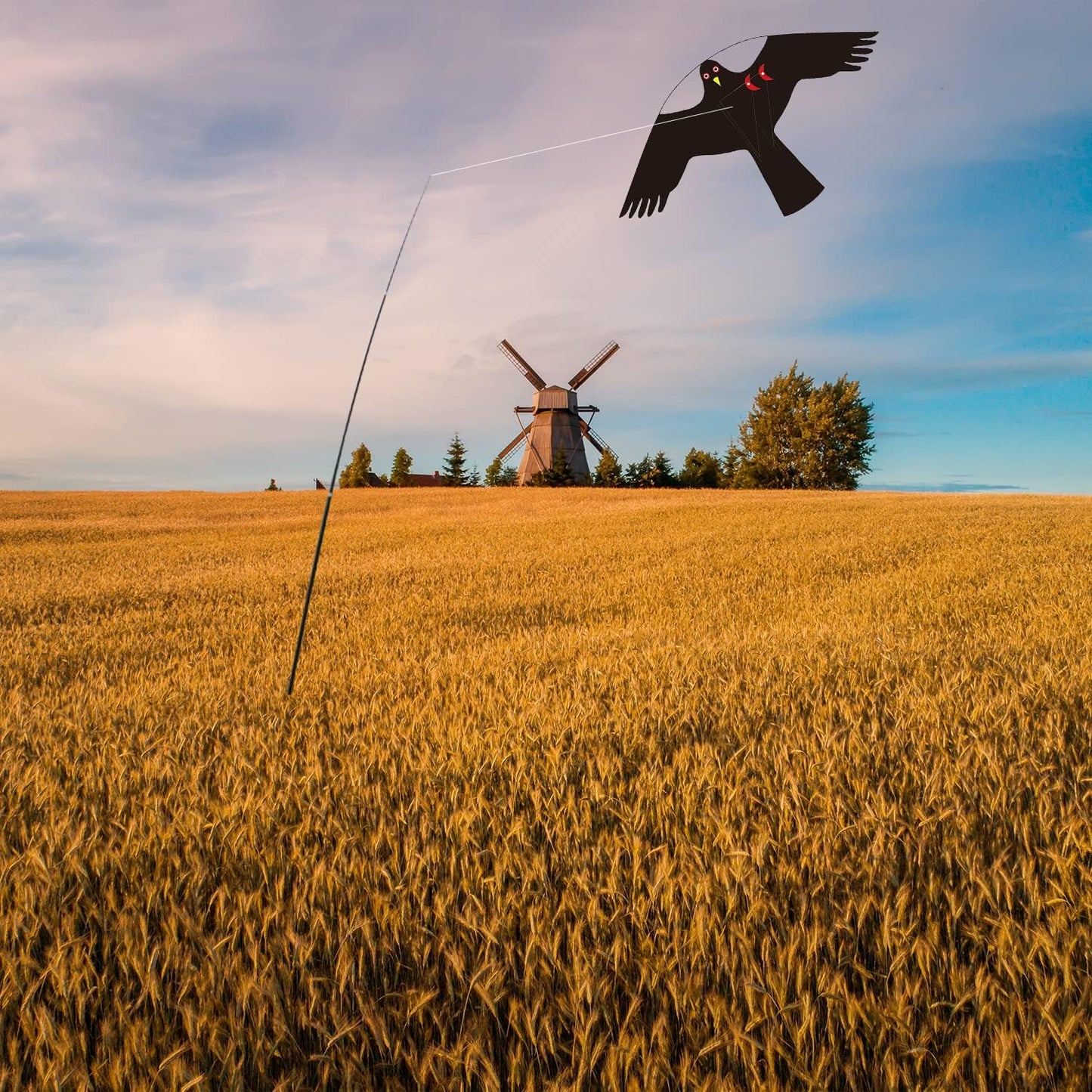 Bird Hawk Flying Kite with Pole Crops Farm Protector Bird Scarer Flying Kite with 4m Pole-Style C