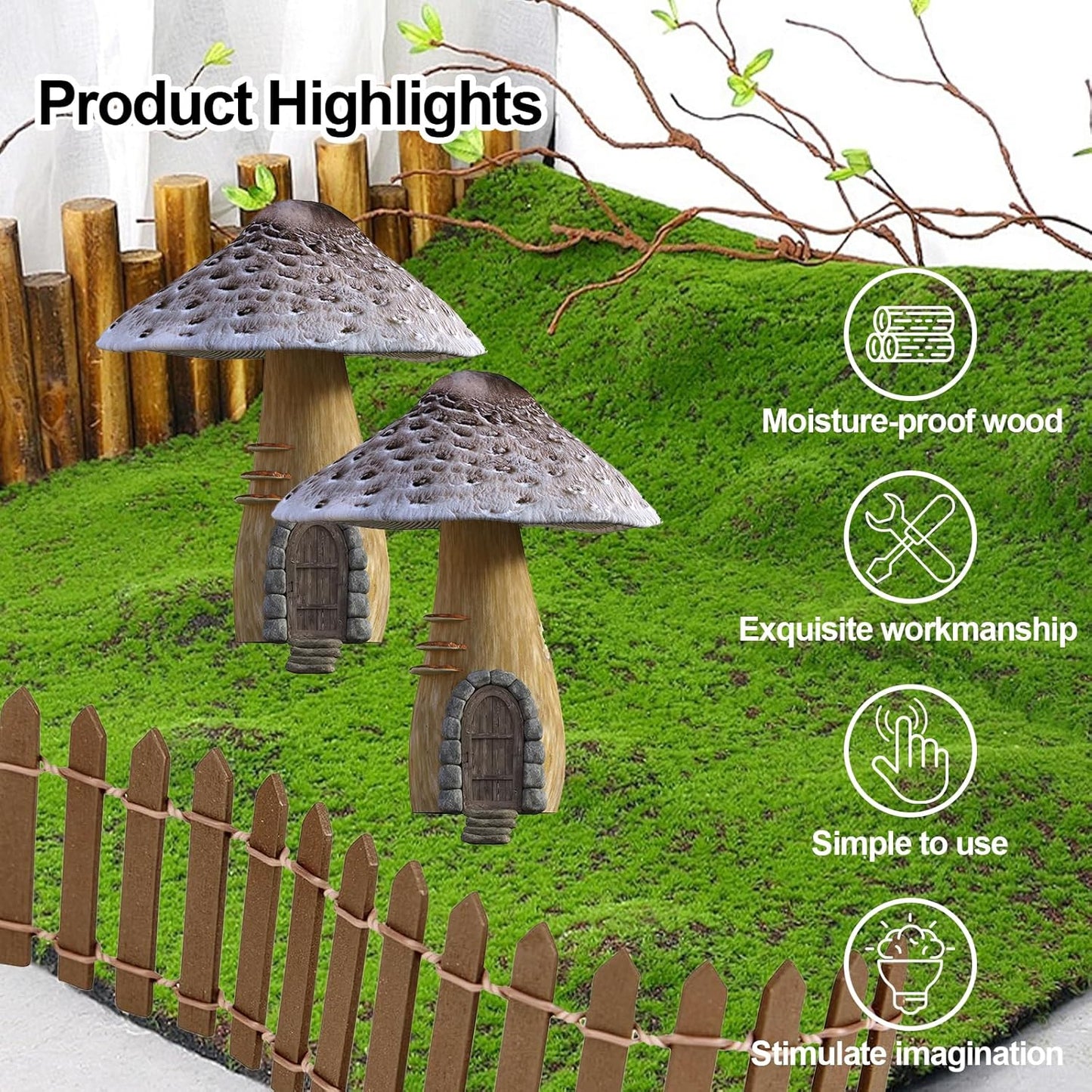 2Pcs Miniature Fairy Garden Fence,DIY Wood Picket Fence Mini Ornament,Home Garden Plant Pot DIY Diorama Project (Brown,1.96"x 35.4")