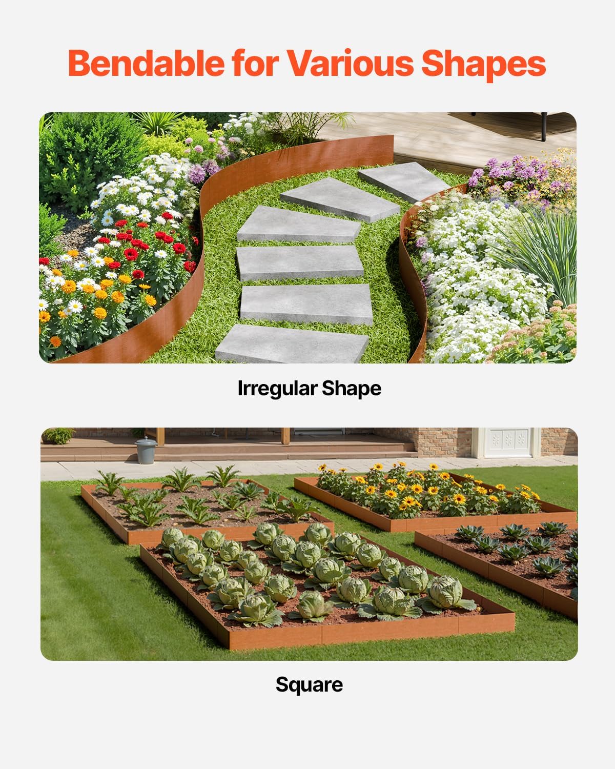VEVOR Steel Landscape Edging, 6 Packs 40 x 8 in Weather-Resistant & Pre-Rust Metal Landscape Edging, Bendable Garden Edging Border, Shark Spike, Lawn Edging for Flower Bed Yard Pathway Divider