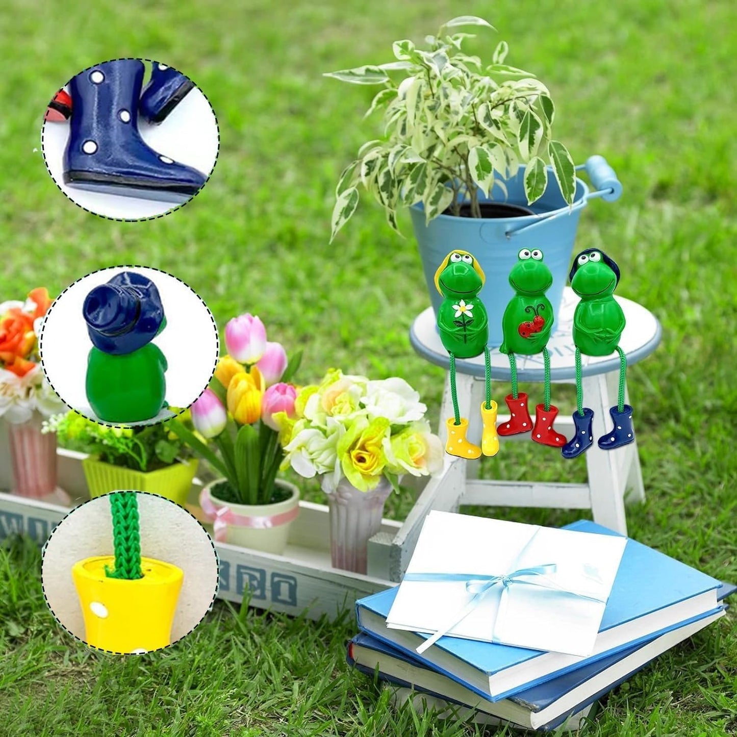Cute Frog Garden Decor for Outside, Funny Resin Garden Statues Yard Decoration Outdoor, Unique Frog/Rabbit/Monkeys Art Figurines for Patio Lawn House (Frogs a)