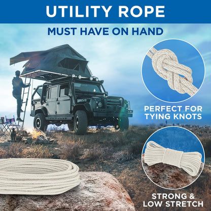 TECEUM 500lb Cotton Rope 3/16” (5 mm) – 50 FT | 100 FT– Strong All-Purpose Braided Rope – Natural Cotton – for Crafting, Сamping, Clothes Line, DIY, Indoor & Outdoor Use – Natural