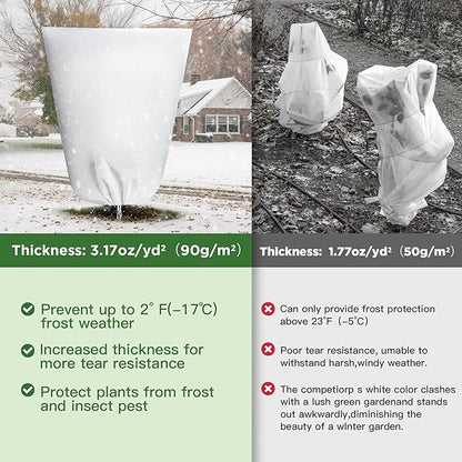 IPOW 4PCS Plant Covers Freeze Protection 47.3'' x 70.9", 3.17oz/yd² Thicken Plants Cover for Winter, Reusable Tree Frost Protection Covers Drawstring Bag with Zipper for Cold Winter Plants Protection