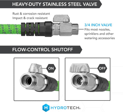 HydroTech 50 ft Expandable Garden Hose - Pro Series, 2x Max Flow, 3/4" No-Kink Flexibility, Lightweight Hose for Lawn, Garden, Car Washing, Deck and Patio Cleaning