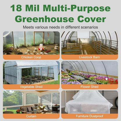 18 Mil Greenhouse Cover, 20x26 FT Clear Heavy Duty Greenhouse Tarp, UV Resistant Waterproof Green House Plastic Covering with Grommets for Garden, Farms, Nursery