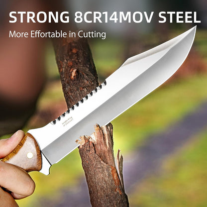 NedFoss 13.5" Machete Knife with Leather Sheath, Strong 8Cr14Mov Steel 0.22" Thick Blade Full Tang Kukri Machete for Cutting Trees Heavy Duty, Fixed Blade Knife for Yard Work Clearing Brush