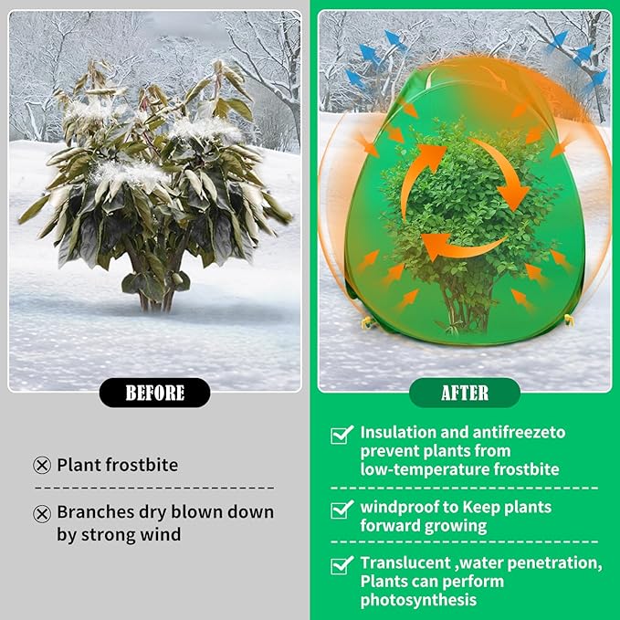 4 Pack Plant Covers Freeze Protection, 28x28x33 Winter Shrub Frost Covers for Outdoor Plants, Warm Plant Protectors Tent for Protecting Fruit Tree Potted Plants and Shrub from Freezing Animals Eating