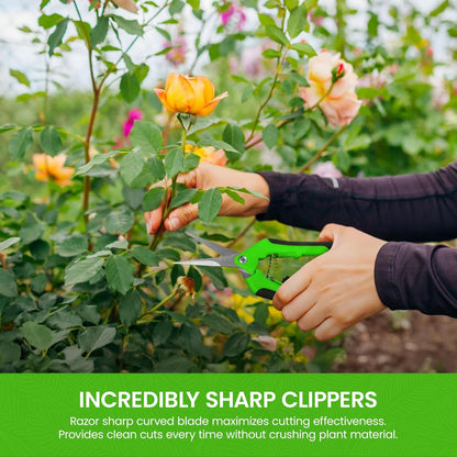 GARDEN GURU Razor Sharp Snip – Professional Garden Pruning Shears Trimmers Scissors – Super Sharp Micro-Tip Precision Stainless Steel Blades - Easy on Arthritic Hands - Soft Ergonomic Rubber Handles