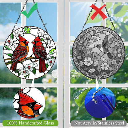 Cardinal Suncatchers Stained Glass for Windows Hanging - 8'' Sun Catchers Indoor Window - UV-Print Stain Glass Window Hanging for Home Decor, Wall Art, Gifts for Mom, Bird Lovers