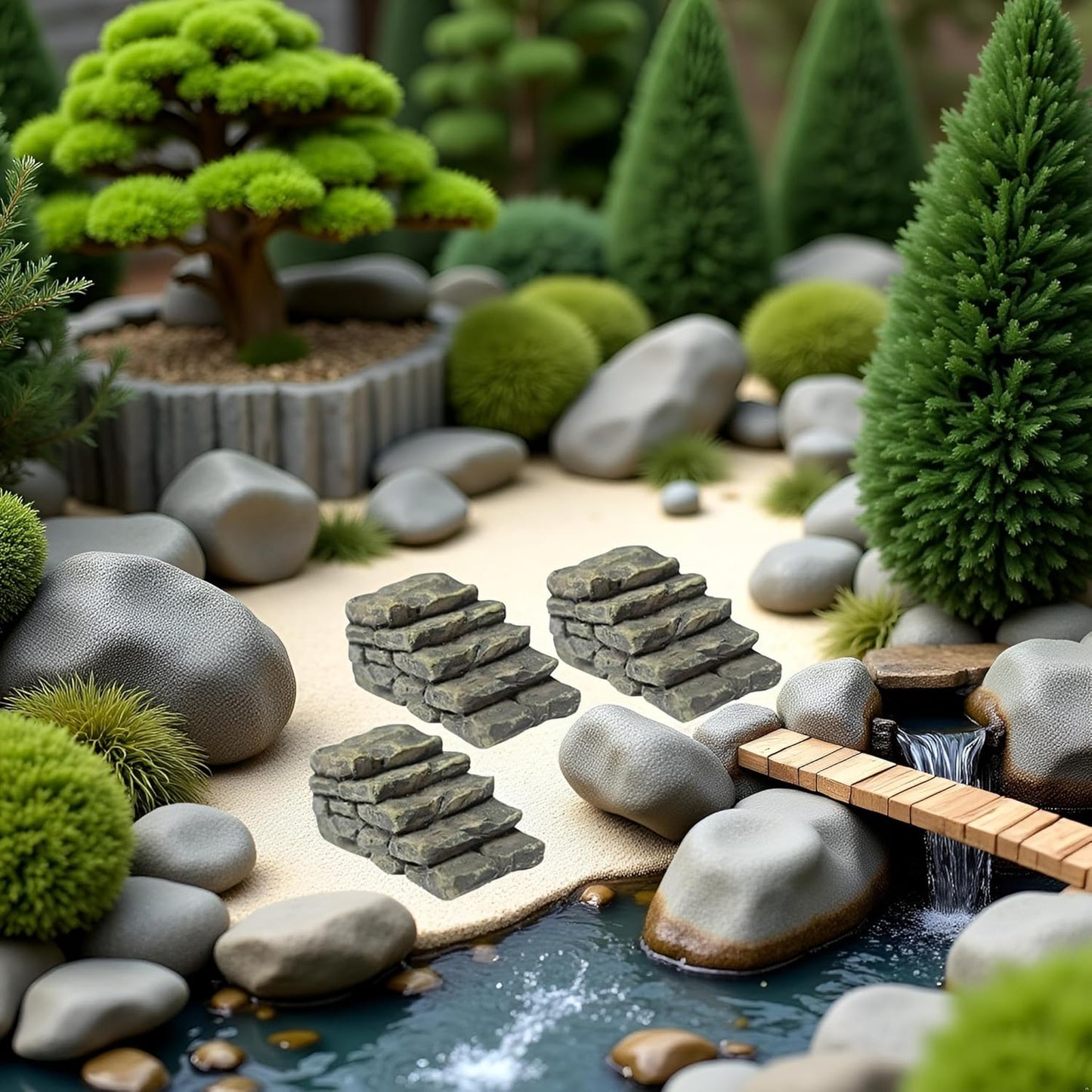 3 Pcs Miniature Resin Bridge Stair Stone Straight Bridge Stairs Stone Steps Garden Fairy Ornament Flower Pot Plant Micro Landscaping Decor Bonsai Craft Straight Stairs Outdoor Statues Outdoor Décor