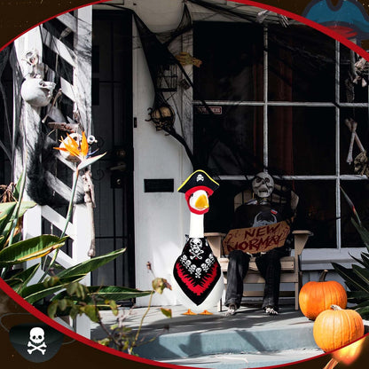 Halloween Pirate Lawn Porch Goose Outfit 23"/ 17'' Pirate Style with Bandana and Hat Costume Cement Goose Statue Clothes for Outdoor Patio Yard Art Decoration Cosplay