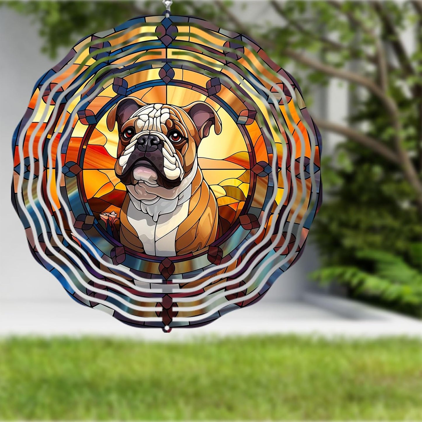 Bulldog Dog Wind Spinners Outdoor Dog Memorial Gifts, 3D Metal Kinetic Hanging Garden Wind Spinner, Spinner Decor, Wind Sculptures for Outdoor & Indoor, Window, Yard Decor (Bulldog 1)