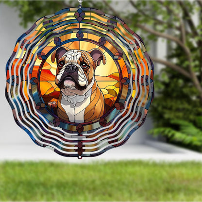 Bulldog Dog Wind Spinners Outdoor Dog Memorial Gifts, 3D Metal Kinetic Hanging Garden Wind Spinner, Spinner Decor, Wind Sculptures for Outdoor & Indoor, Window, Yard Decor (Bulldog 1)