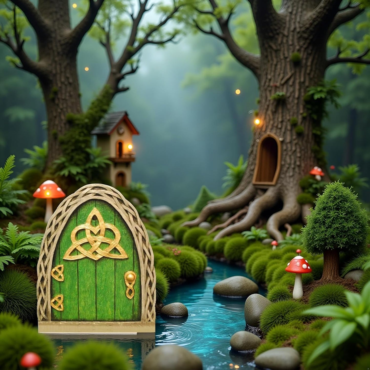 Green Mini Fairy Garden Door for Tree, 3D Miniature Fairy Door for Fairytale Tiny House Doors, Bonsai Terrarium Micro Landscape Decoration Accessories Garden Miniatures