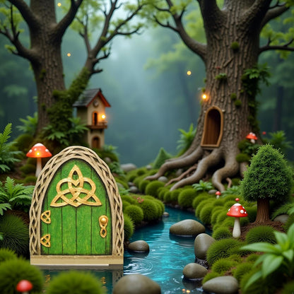 Green Mini Fairy Garden Door for Tree, 3D Miniature Fairy Door for Fairytale Tiny House Doors, Bonsai Terrarium Micro Landscape Decoration Accessories Garden Miniatures