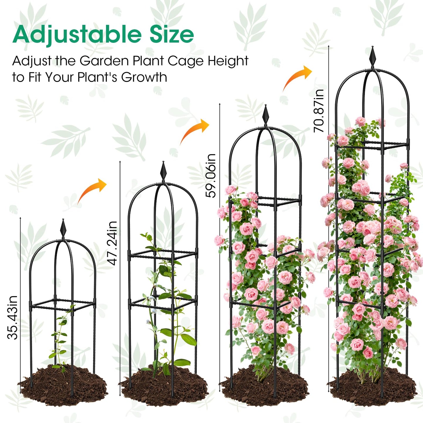 2 Pack Garden Obelisk Trellis for Climbing Plants, 71" Metal Rustproof Plant Support Rose Trellis