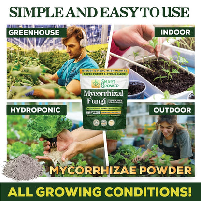 Mycorrhizal Fungi Organic Root Enhancer for Plants, Super Potent 100 Spores Per Gram, 5-Strain Blend, Rapid Results for Gardens, Houseplants, Lawns, Mycorrhizae Smart Grower 250 Grams for 250 Plants