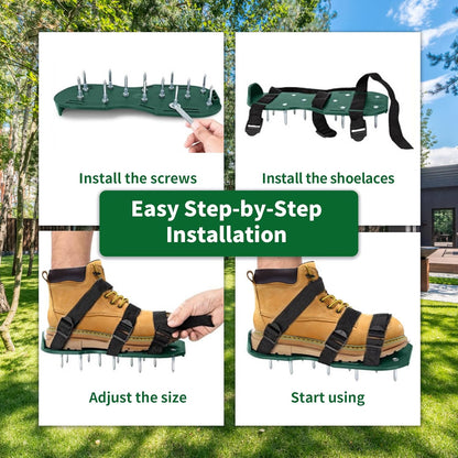 The Lawn Aerator Shoes for Grass, Epoxy Spiked Shoes with 1.65'' Sharp Short Spikes, Garden Grass Loosening Spike Shoes for Epoxy Flooring, 6 - Shoelace Design (Green, 11.8'' x 5.1'')