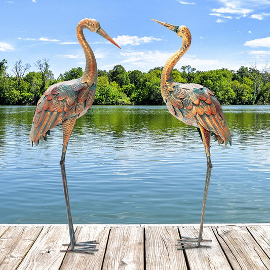 Giantex Crane Garden Statues Set of 2, Standing Metal Crane Sculptures Bird Ornament Yard
