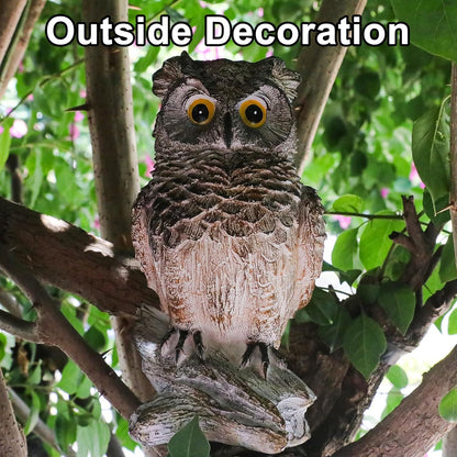 Owl Outdoor Statue Figurine Decoration, Hand-Painted Owl on Branch, Waterproof, Fade-Proof Sculpture for Garden, Patio, Home Decor Statue (Brown)