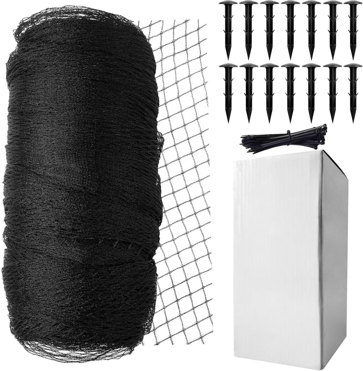 Koi Fish Pond Netting Shield 14ft x 14ft, Black Heavy Duty Pool Leaf net Cover, Protects Garden Pond from Heron, Birds,Cats & Predators Away, Durable & Stakes Included (Black)