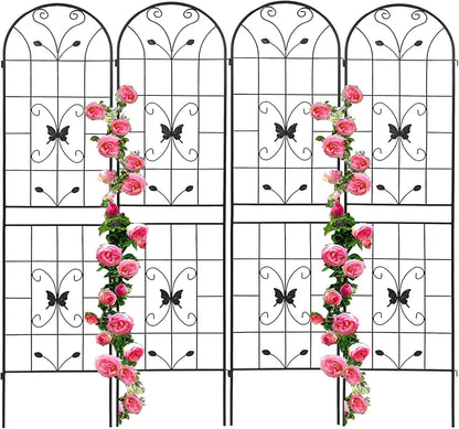 4 Pack Metal Garden Trellis 86.7" Black Fence Rustproof Garden Trellis for Climbing Plants Support Roses Flower Outdoor Lawn, Black