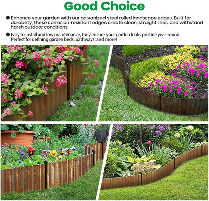 Corrugated Metal Garden Edging, Sturdy Tall Landscape Edging Borders, Perfect DIY for Flower Beds, Lawn and Pathway,Tree Surrounds,Paver Edges (Pre-Rusted, 10"×20FT)