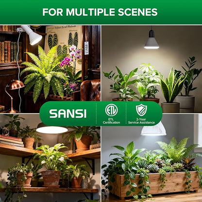 SANSI Grow Light Bulbs, 24W Grow Lights for Indoor Plants Full Spectrum(200 Watt Equiv), IP54 Waterproof Grow Light with Optical Lens for High PPFD, Energy Saving Plant Light Bulb, E26 Base