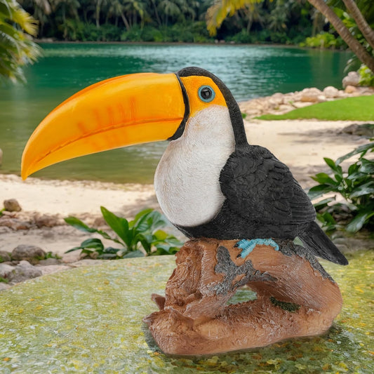 Real Toucan Statue, Vibrant Colorful Outdoor Bird Decor - 14.2" Resin Animal Sculpture,Waterproof & Weather-Resistant, Perfect Garden Patio Yard Ornament, Tropical Tiki Bar Accent,Gift for Bird Lovers