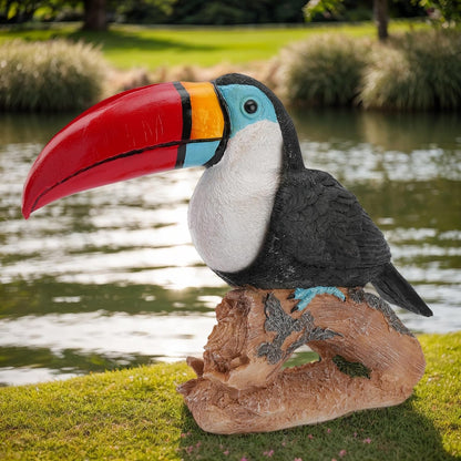 Real Toucan Statue, Vibrant Colorful Outdoor Bird Decor - 14.2" Resin Animal Sculpture, Weather-Resistant, Perfect Garden Patio Yard Ornament, Tropical Tiki Bar Accent, Unique Gift for Bird Lovers