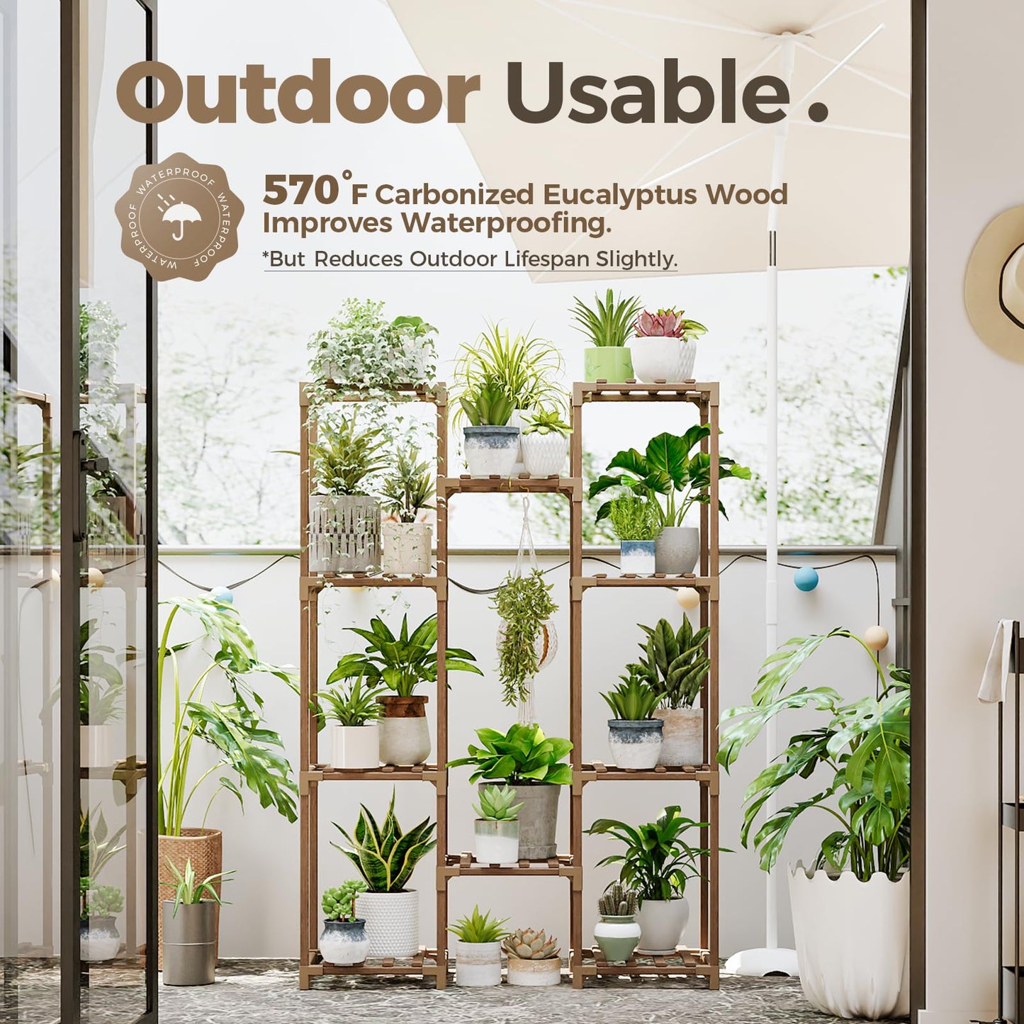 Bamworld Plant Stand Indoor Outdoor Tall Plant Shelf for Multiple Plants Pots Wood Flower Stand