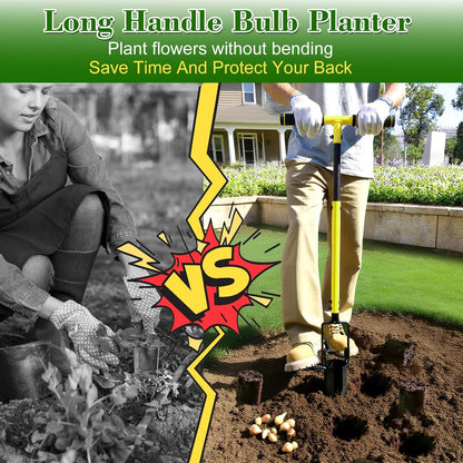 Bulb Planter Tool Long Handle, Plant Hole Digger with Soft Grip and Serrated Base, Heavy Duty 5-in-1 Sod Lawn Grass Plugger Tool Planting Digger Garden Transplanter for Tulips Iris Flower