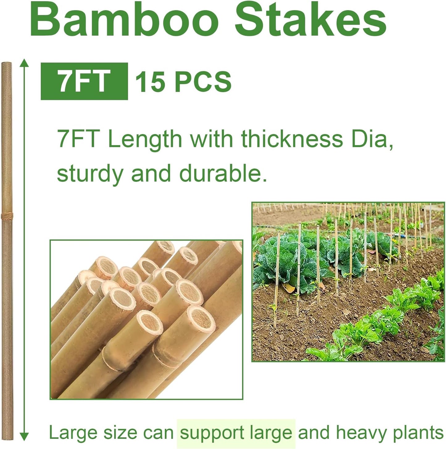 Garden Stakes 7FT, Natural Bamboo Stakes 7 Feet, 3/4" D Thicker Heavy Duty Plants Stakes 15 Pack for Tomatoes, Beans, Flowers, Potted and More Climbing Plants