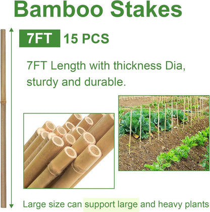 Garden Stakes 7FT, Natural Bamboo Stakes 7 Feet, 3/4" D Thicker Heavy Duty Plants Stakes 15 Pack for Tomatoes, Beans, Flowers, Potted and More Climbing Plants