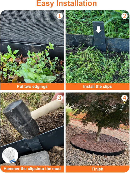 Vinci Landscape Edging Border, 40" L x 8" H 6Pack 20FT Total Black Galvanized Steel Garden Edging with Spikes, Sturdy Elegant Metal Lawn Broder for Flower Beds, Pathways, Paver Edges and Yard