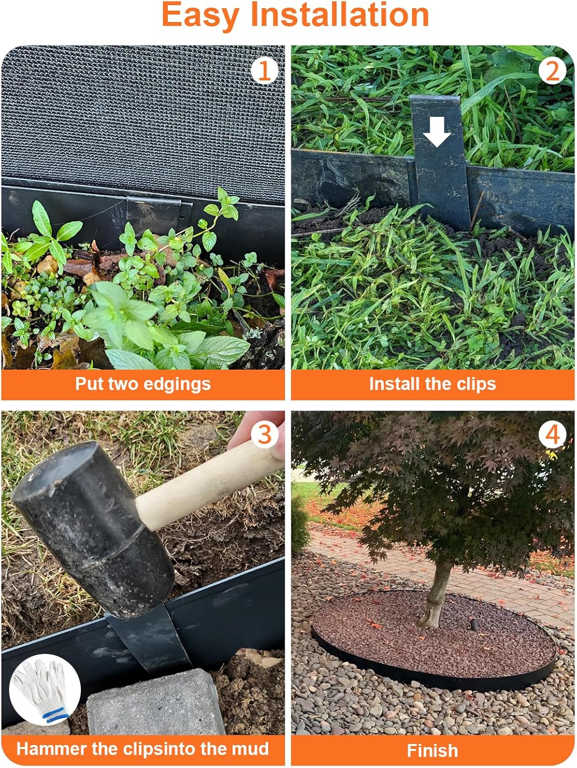 Vinci Landscape Edging Border, 40" L x 8" H 3Pack 10FT Total Black Galvanized Steel Garden Edging with Spikes, Sturdy Elegant Metal Lawn Broder for Flower Beds, Pathways, Paver Edges and Yard