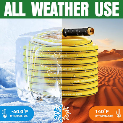 Heavy Duty Garden Hose 75ft x 5/8", NON-EXPANDABLE Flexible Water Hose for Outside, Kink Resistant Lightweight Hybrid Hose, Leakproof Rubber Hose for Outdoor, Yard, Car Wash, Garden