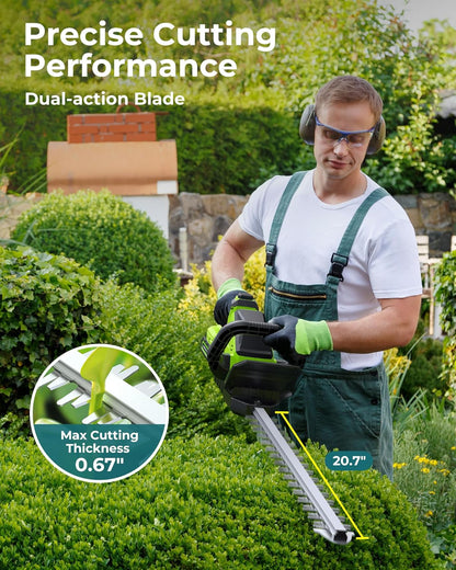 20'' Hedge Trimmer Cordless with Battery, 3000RPM Electric Handheld Bush Clipper with 2pcs 2000mAh Rechargeable Batteries, 180° Rotatable Head, 2/3'' Blade Gap Green