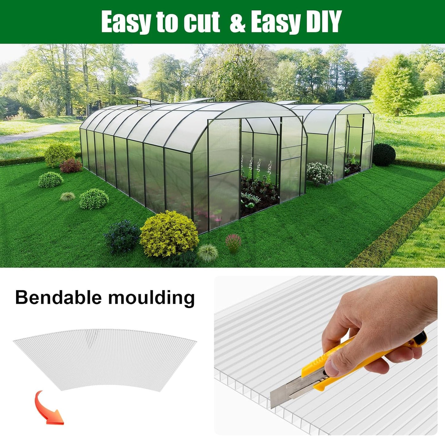 Polycarbonate Greenhouse Panels 5 Pack 4' x 2' x 0.16" Twin-Wall UV-Protected All Weather Plastic Roof Panel Clear Replacement Sheets for Garden Fences, Furniture DIY,Outdoor Roofing